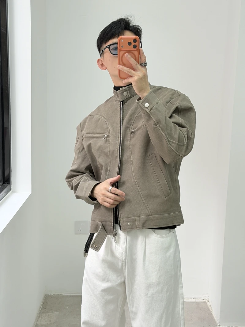 

American Sle Retro Stand Collar Harington Jaet Men's Spring Workwear ort Motorcycle PU Leather Coat Slim Fit Youth Dail...