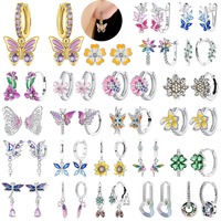 Popular 925 Sterling Silver Butterfly Four-leaf Clover Snowflake Starfish Dragonfly Earrings Fit Women Anniversary Jewelry Gifts