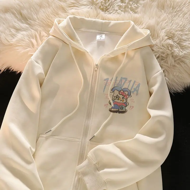 Sanrio Hello Kitty Kawaii Anime Outer Garment Creative Cute Cartoon New Printed Cardigan Hooded Hoodie Women Jacket Girl Gift