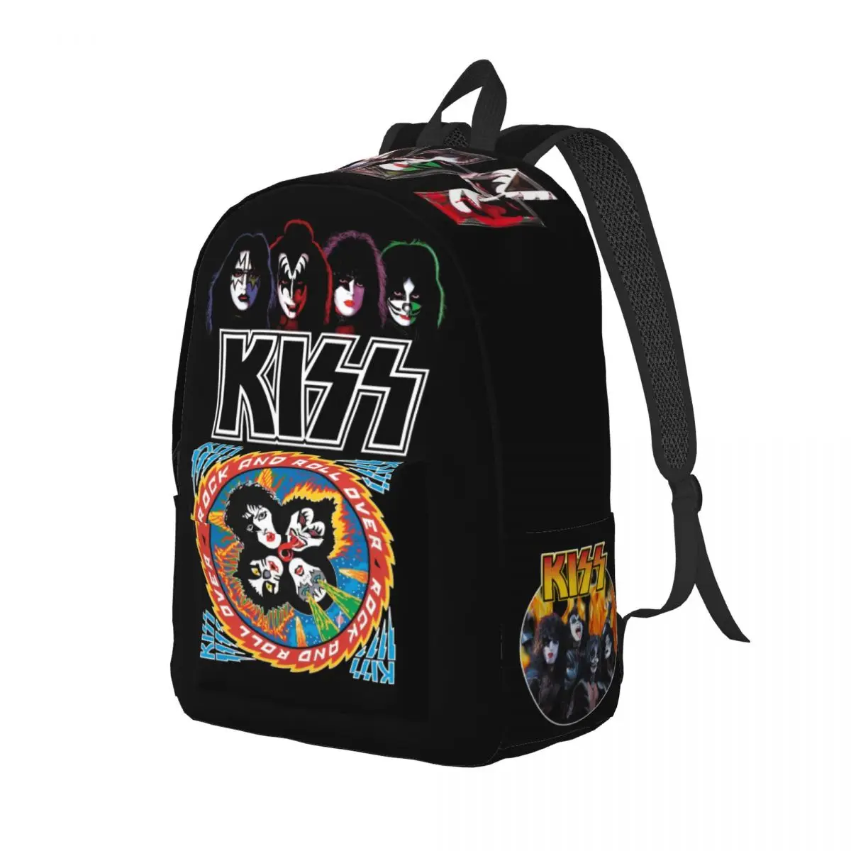 Kiss Band Logo Backpack for Men Women Fashion High School Hiking Travel Daypack All Members Faces College Canvas Bags Outdoor