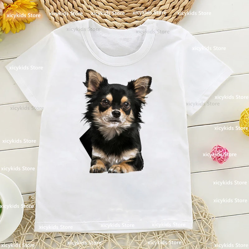 T-Shirt For Boys/Girls Cute Three Ratels 3d Chihuahuas Dog Animal Print Kids Tshirt Summer Baby Toddler Shirt Boys Girls Clothes