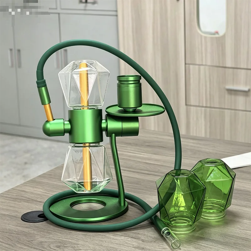 Hookah new model 360° Rotation Gravity Hookah Set Diamond‑Cut Glass Complete Shisha Kit Portable For Home Party Travel