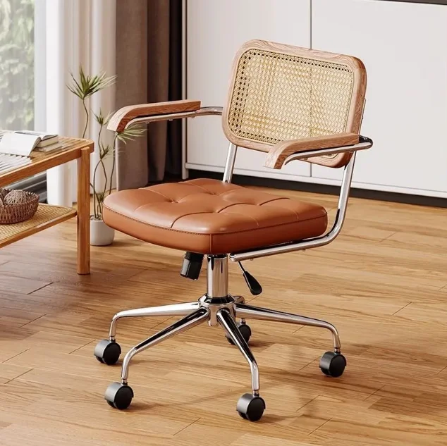 Computer Chair house hold Rattan Retro Solid Wood Office Chair Study Learning Lifting Swivel Chair