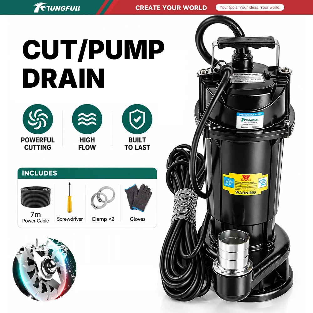 High Flow Submersible Cutting Sewage Water Pump Heavy Duty Drain Pump For Agricultural Farmland Septic Tank Mud Pumping