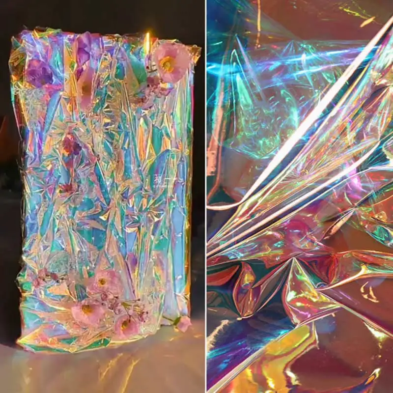 Iridescent TPU Film - Transparent Rainbow Laser Gradient Waterproof Fabric for Fashion & Designer Accessories