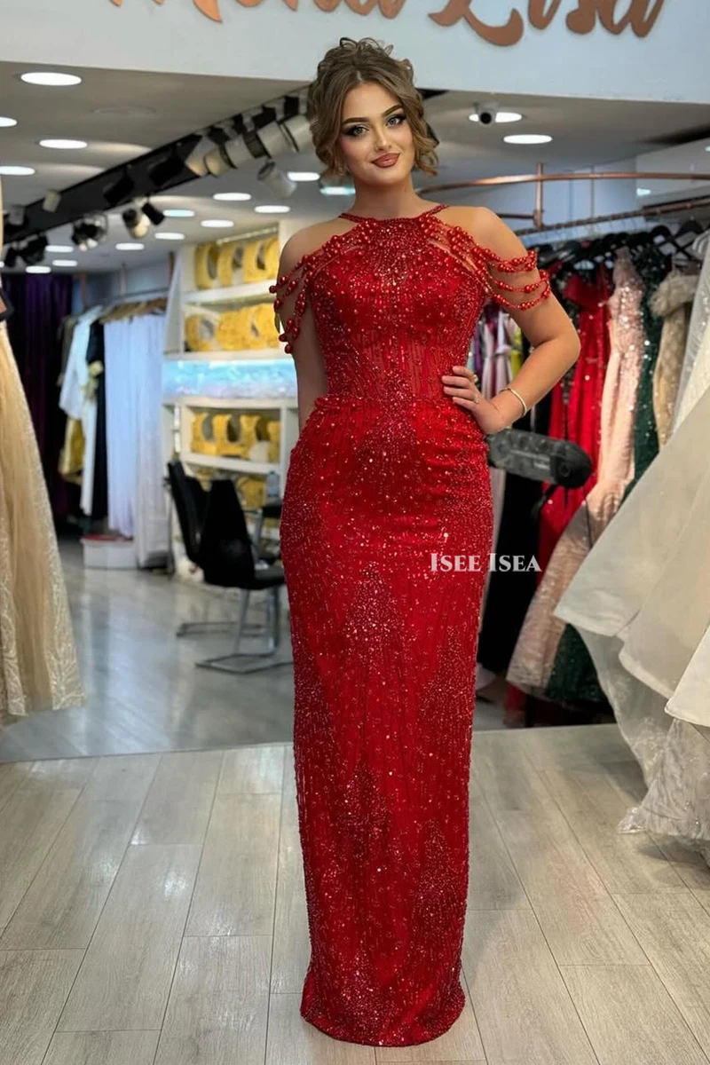 Himmelblaues exquisites Abendkleid mit Perlen, A-Linie, schulterfrei, Cocktail-Abschlussballkleid, arabische Meerjungfrau, Brautparty-Kleider, individuell gestaltet