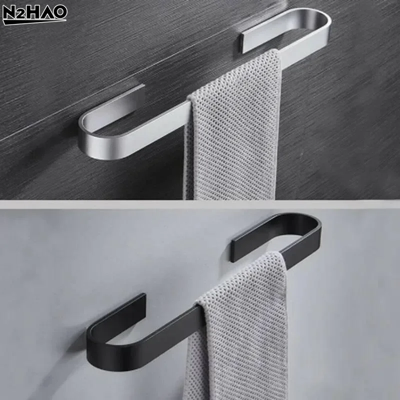 1PC Towel Rail Rack Towel Holder Bathroom Towels Rack Hanger Black Silver Space Aluminum Wall Hanging Towel Bar Storage Shelf - view 3