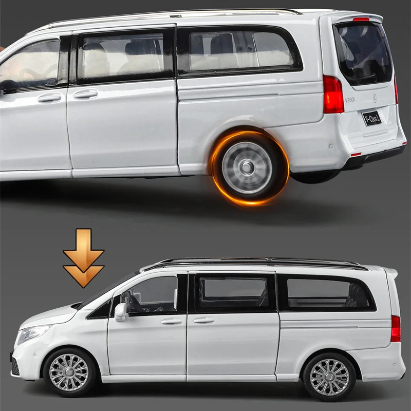 โมเดลรถ MPV อัลลอยด์ V260 ขนาด 1:24 ของเล่นรถโลหะหล่อขึ้นรูป รถธุรกิจ จำลองเสียงและแสงได้ ของสะสมสำหรับเด็ก ของขวัญ