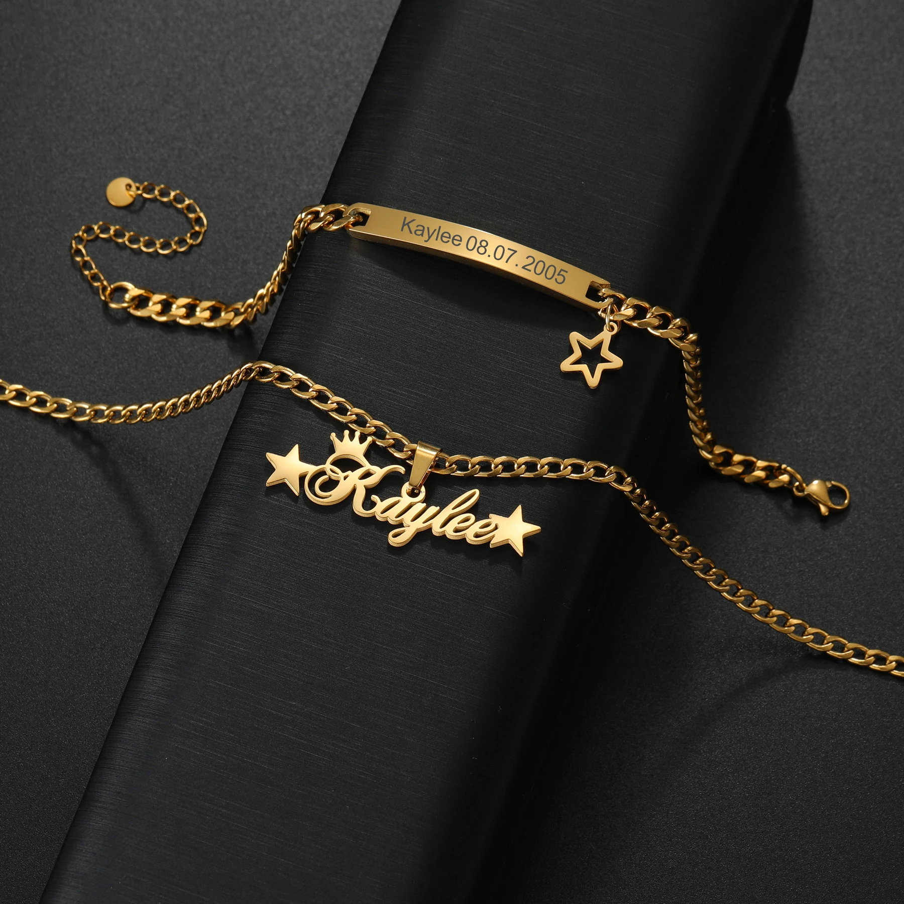 

Customized Name Necklace Bracelet Jewelry Sets for Men Women Couples Stainless Steel Personalized Punk Set 4mm Cuban Chain Gift