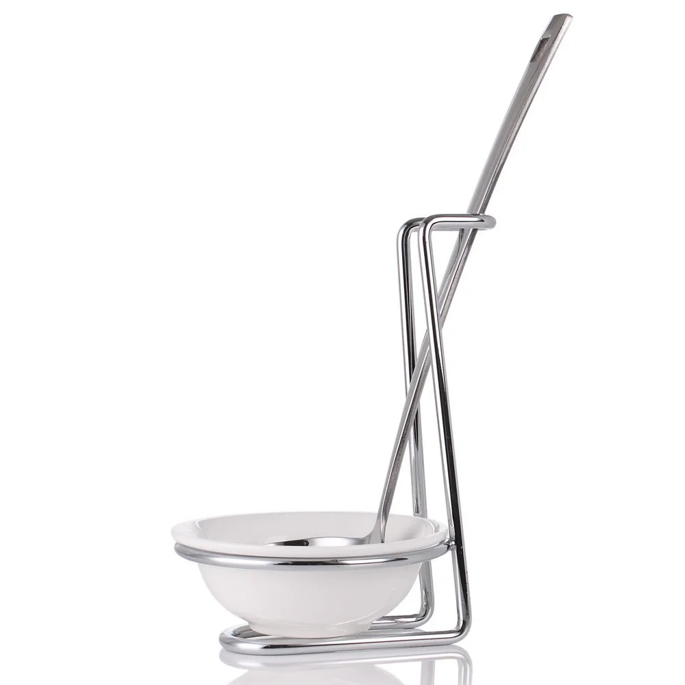 New Stainless Steel Spoon Rest with Ceramic Bowl Kitchen Shelf Storage Rack Colander Spoon Holder Drainer Kitchen Accessories