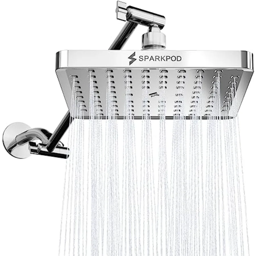 

Rain Shower Head with Extension Arm - Height Adjustable Shower Head with High Pressure Performance - Easy 1-Minute Installation