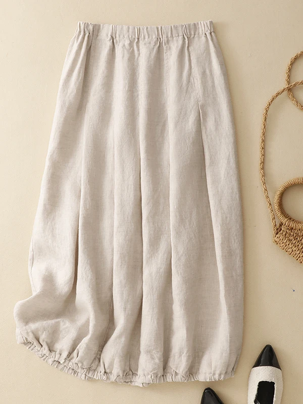 Retro Cotton Linen Bloomer Half Skirt Women Early Spring 2026 New High Waist Loose Mid-Length A-Line Skirt Ladies Skirts