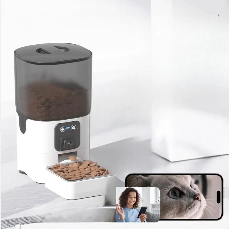 Pet Feeder Automatic with Camera, Smart Food Dispenser for Cats Dogs, Programmable Timed Dry Food, 6L
