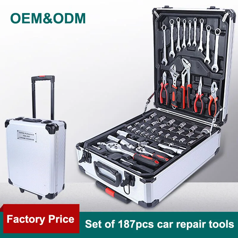 A187ピース 手動式ラチェットレンチ スリーブコンビネーションツール ハンドキット 自動車、バイク、自転車のメンテナンス用