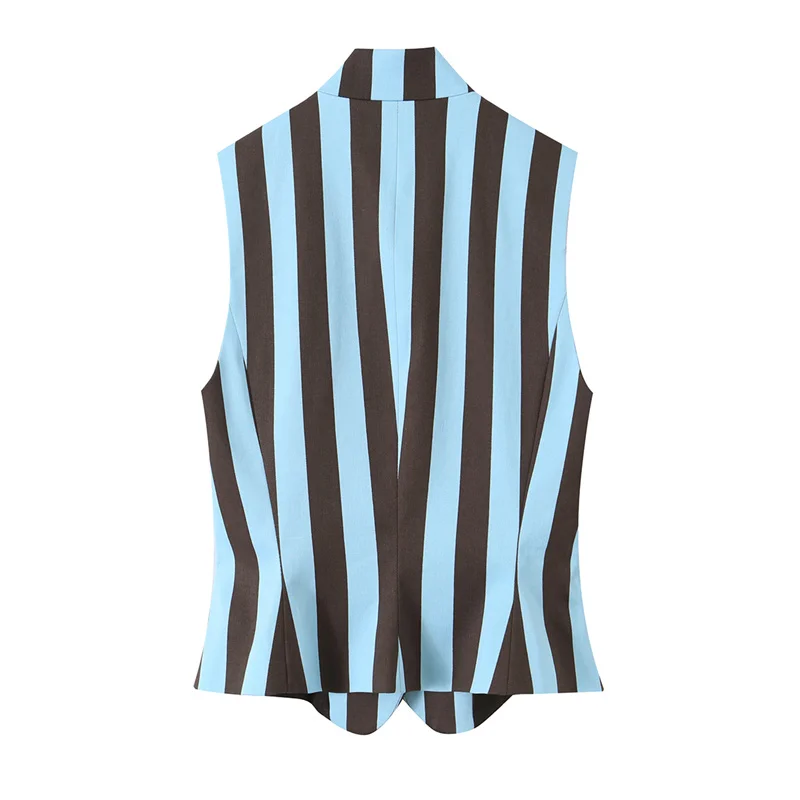 Guobioziy Women's Vest 2026 Summer New Style Blue and Black Striped Sleeveless Button-Detail Vest Jacket Trendy and Stylish