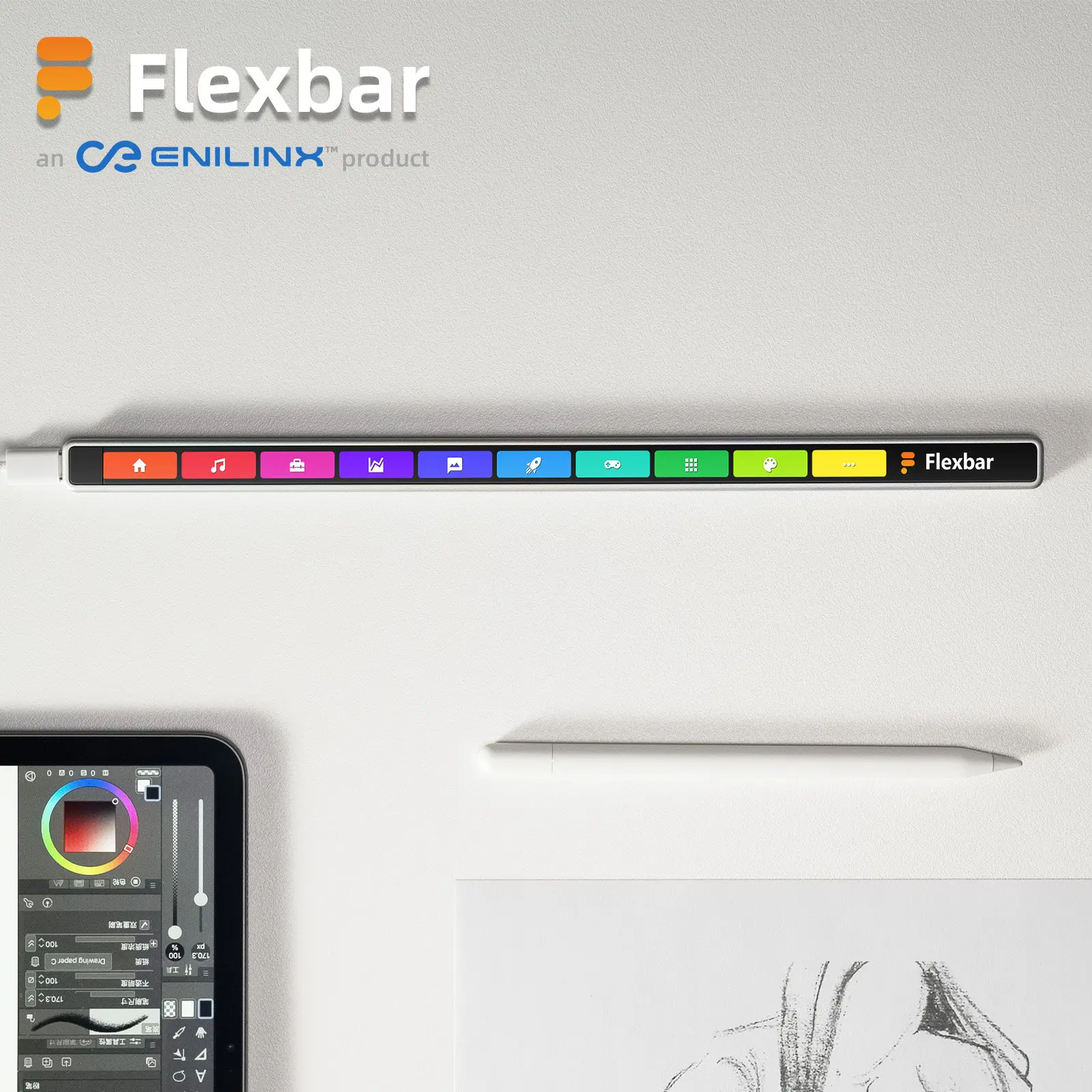 Flexbar Enilinx Bar ホワイト Touch Bar Enilinx Flexbar Touch Bar for Adobe, Gaming, Productivity