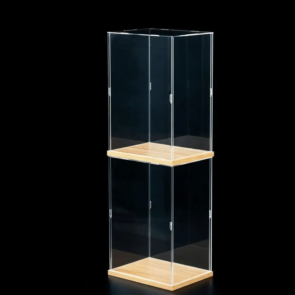 Vitrine en acrylique transparente, design empilable, base en bois, vitrine pour modèles, assemblage sans colle, boîte de rangement