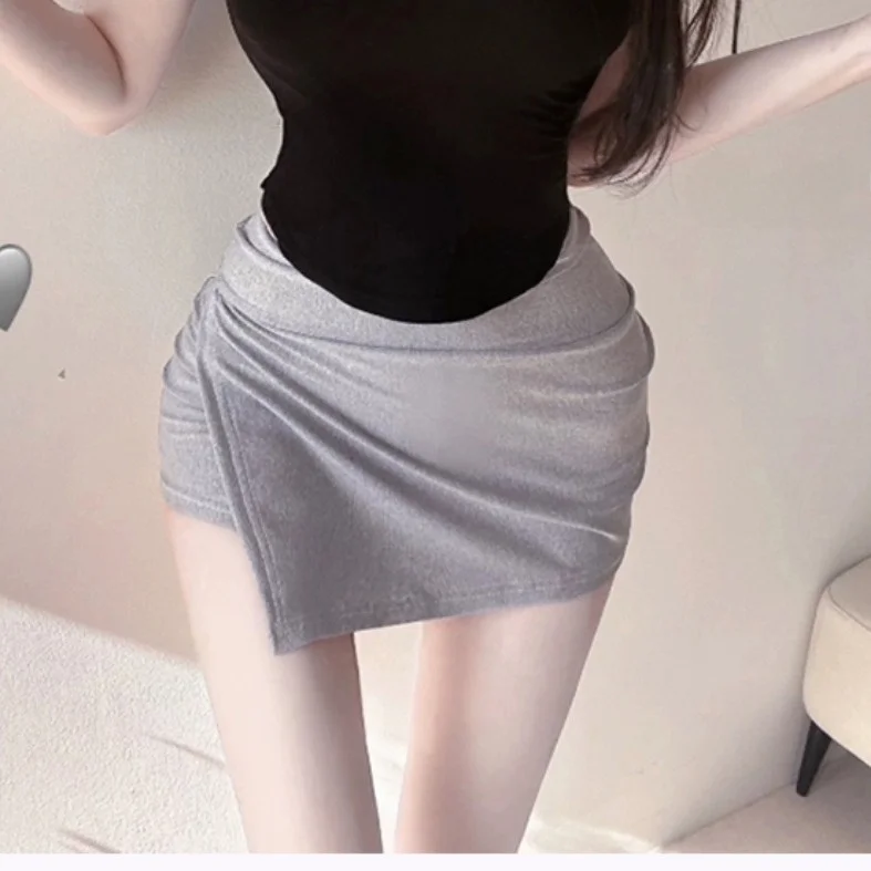 High Waist Pure Color Elastic Waist Short Skirt Women's Summer Sexy Tight Fit Long Leg Illusion Split Pants Skirt