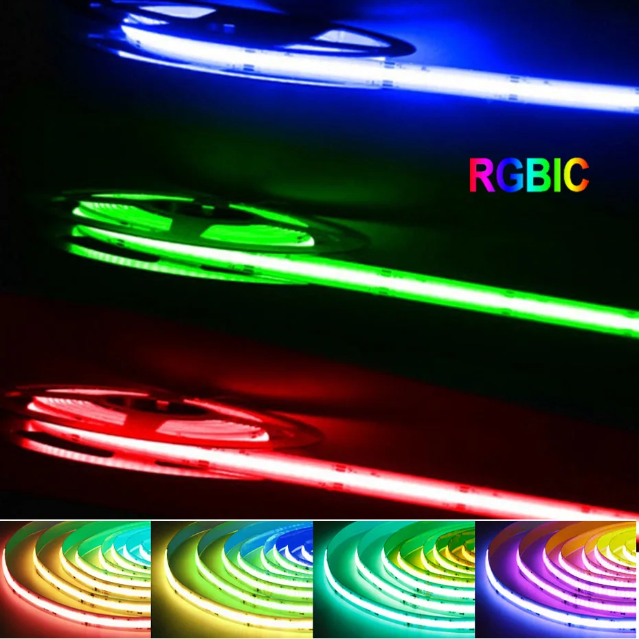 شريط LED COB قابل للعنونة RGBIC DC24V 720LEDs/m شريط لاصق مرن مع تأثير مطاردة لون الحلم RGB قابل للقص 0.5 م - 5 م