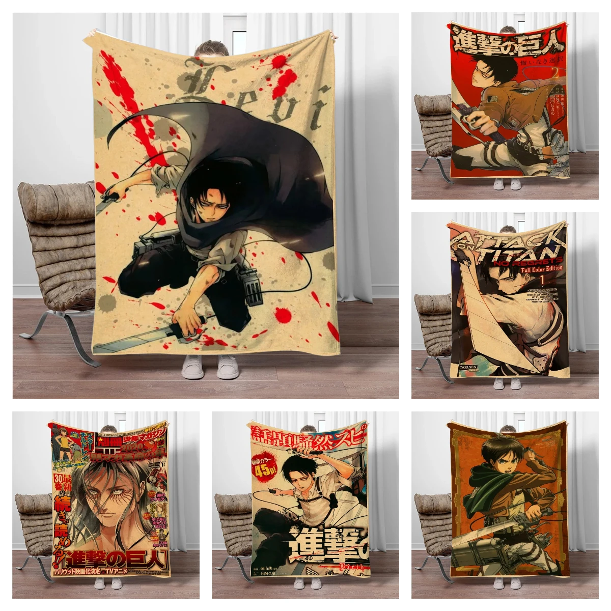 Vintage Japanese Anime Attack-on-Titan Flannel Blanket Soft Warm Throw Nap Blanket For Sofa Office Bed Office Camping Travelling