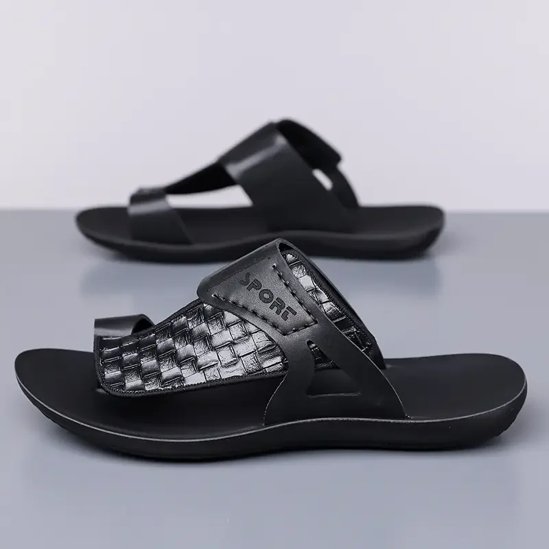 Sommerliche Herren-Ledersandalen, modisch, schlicht, große Größen 38-48, für Jugendliche, Strandschuhe, Slipper, Gummisohle, bequeme Freizeitschuhe – Detail 13