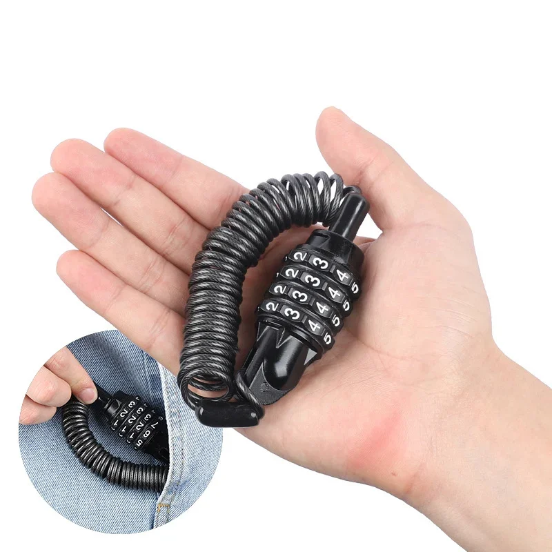 Bike Anti Theft Helmet 4 Digit Password Bicycle Lock For Scooter Motorcycles Cycling Safety Portable Spring Cable Locks