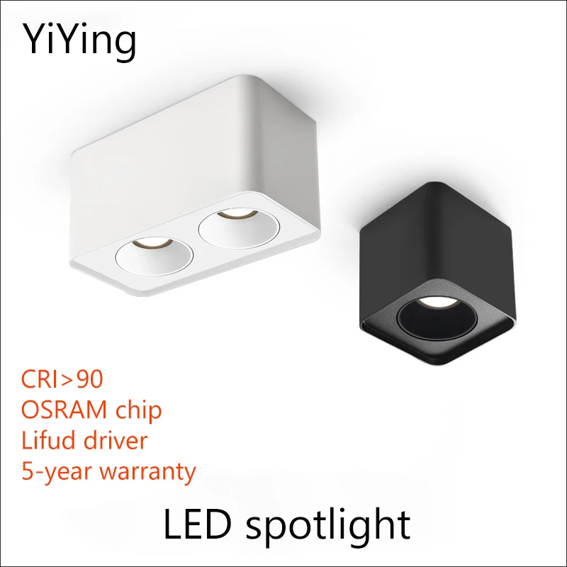 

YiYing Led Spotlight Surface Mounted COB Spot Lights Double Heads White Black Silver Ceiling Lamp Foco 110V 220V For Home Hotel