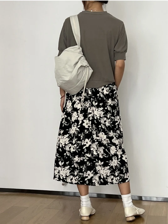 صيف جديد الشيفون متوسطة طول التنانير للنساء مرونة الخصر الرجعية الأزهار المطبوعة ألف خط خمر موري فتاة نمط Vestidos