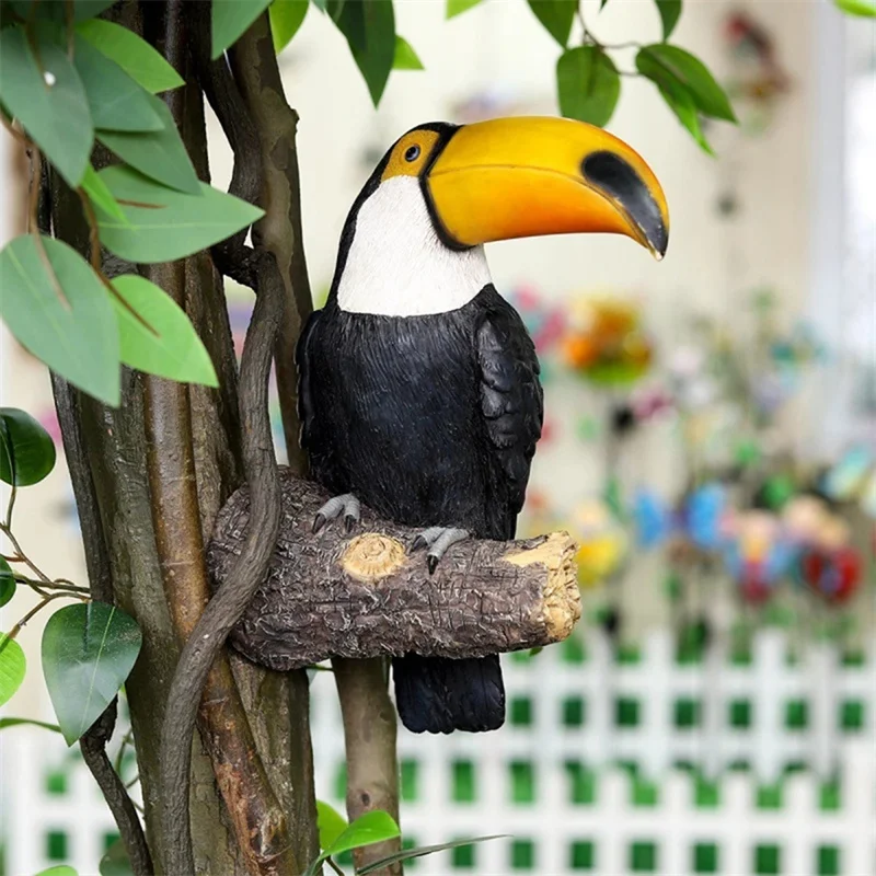 Estatuilla de pájaro Tucán, decoración de árbol, adornos colgantes de resina, estatua de jardín, simulación creativa, decoración de pared de patio