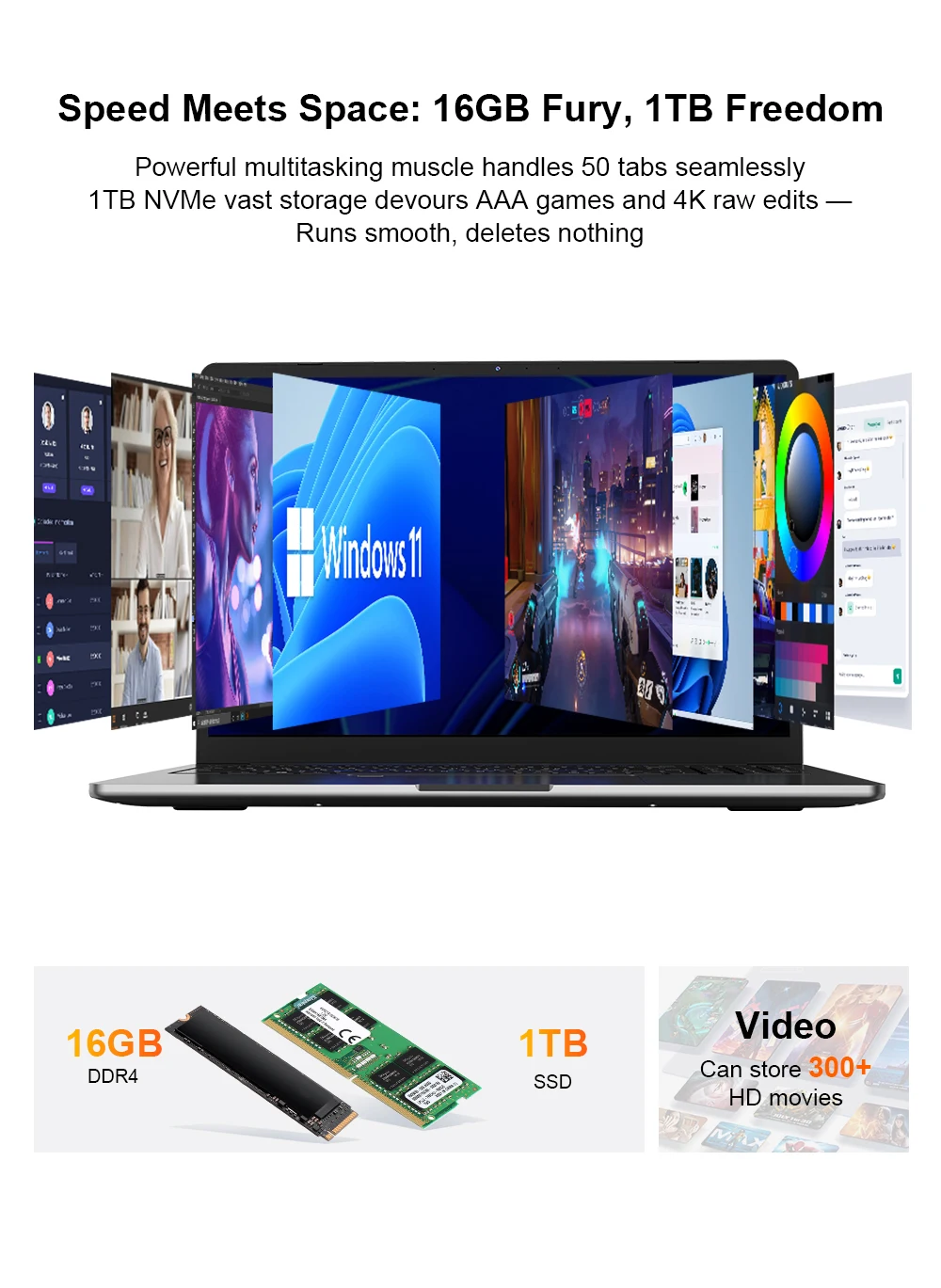 [Ship From Within Europe]Ninkear A15 Pro Laptop 16" QHD 2.5K 120Hz Display AMD Ryzen 5 5500U 16GB DDR4+1TB SSD 54.72Wh Battery 65W Charging BT5.2 Wi-Fi 6 Windows 11