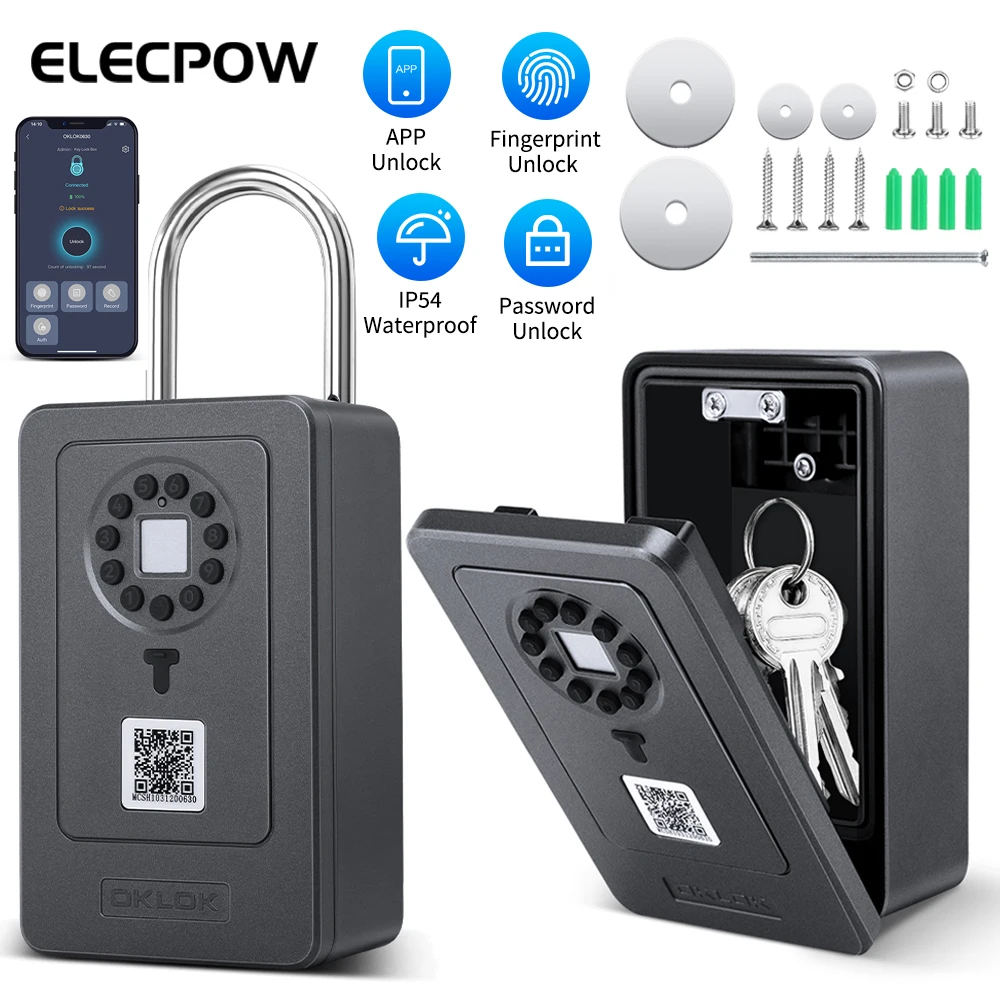 Elecpow-Fingerprint Senha Chave Caixa De Bloqueio, impermeável Wall Mounted Porta Pendurado Cofre, Caixa De Depósito, inteligente Gestão OKLOK