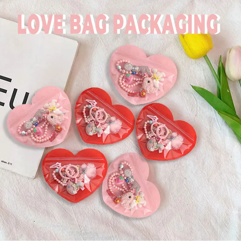 Rote und Rosa Herzförmige Taschen, Feiertagsparty-Zubehör, Süßigkeiten-Accessoires Ziplock-Verpackungsbeutel für Kleinunternehmen – Detail 1