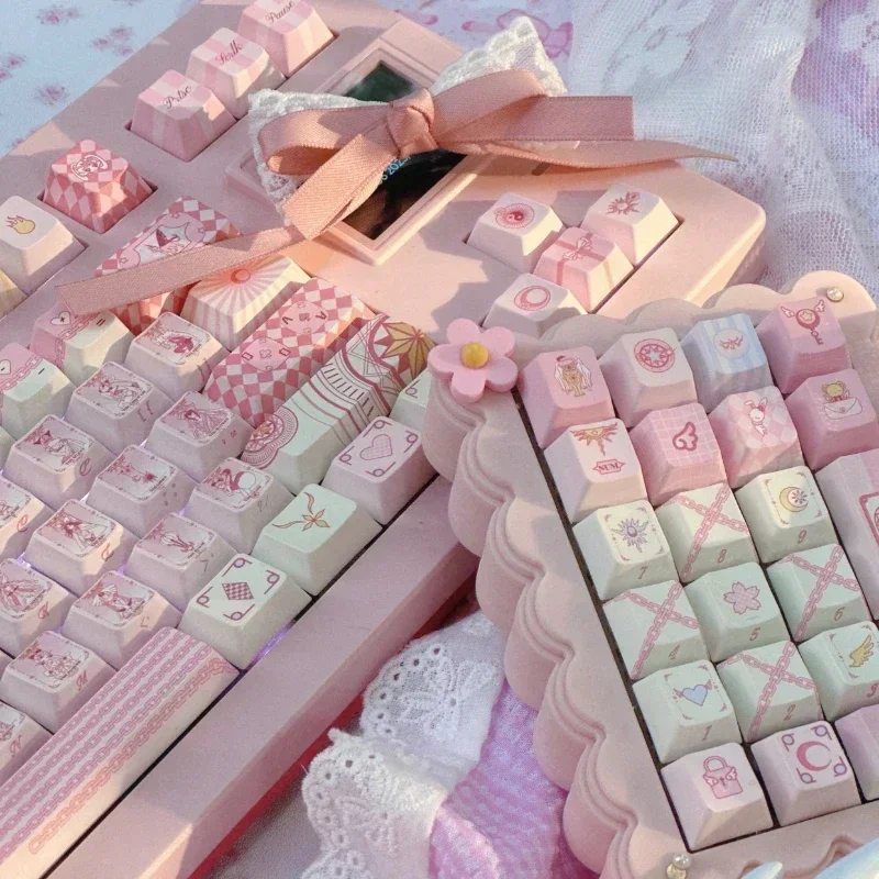 Kuro Elf Keycaps Custom Cute Pink Keycap Original EOA/MOA/OEM/cherry Profile Point Key Cap for Gaming Mechanical Keyboard Gift