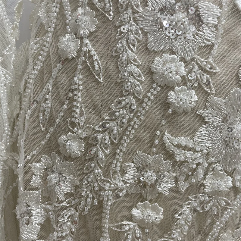 Off White High Quality Unique french  Embroidery Wedding Party Gown Dress Lace Fabric Sell by  1 Yard