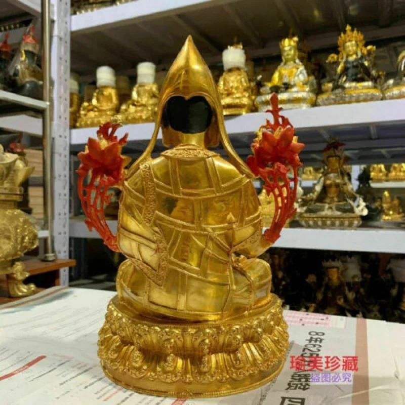 12 Inch 30cm Tibetan Temple Bronze Gilded Buddhism Zongkaba Je Tsongkhapa Buddha Statue