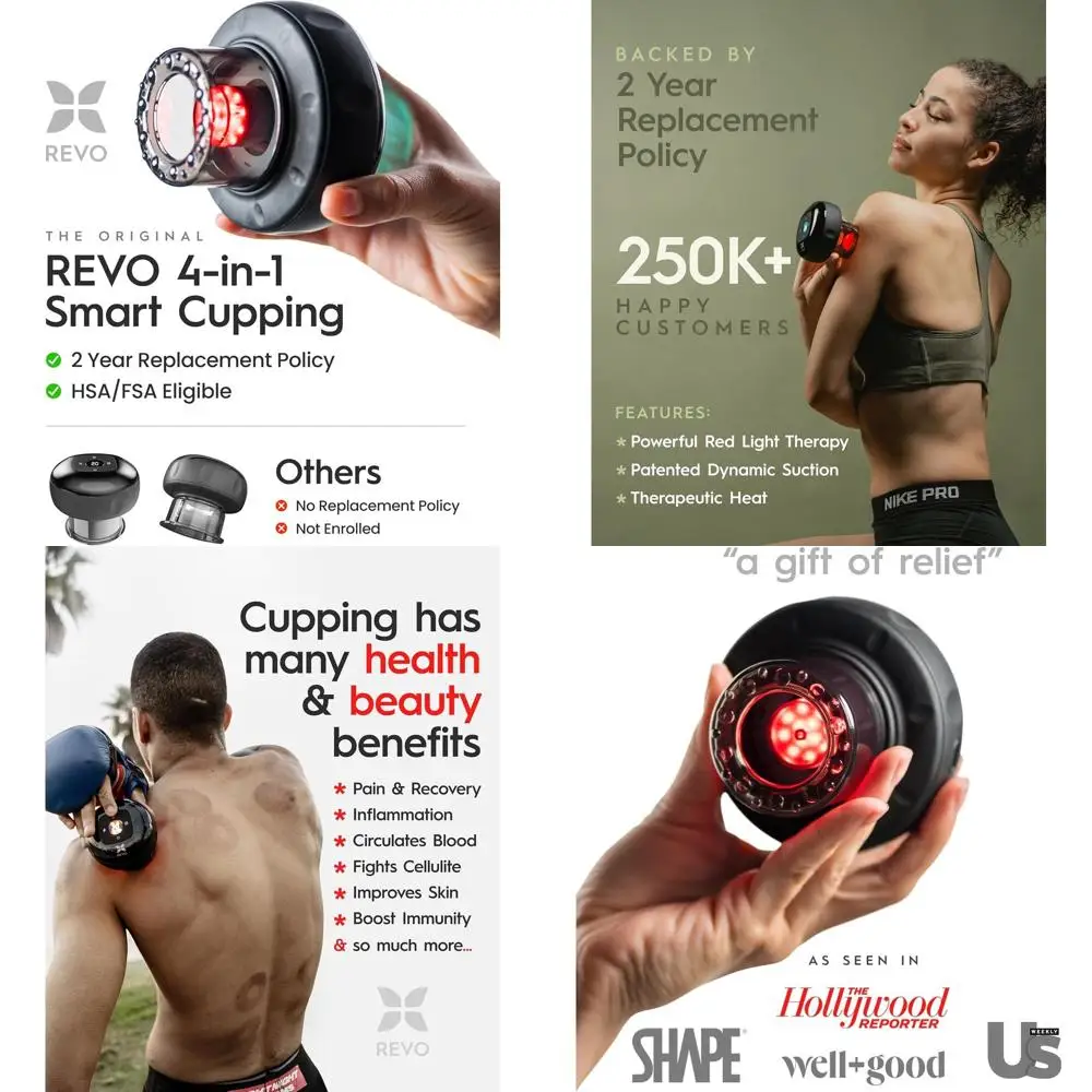 

4-in-1 Cupping Therapy Massager with Red Light for Pain Relief, Knots, Aches, Muscle Soreness, Improved Circulation & Skin Tight