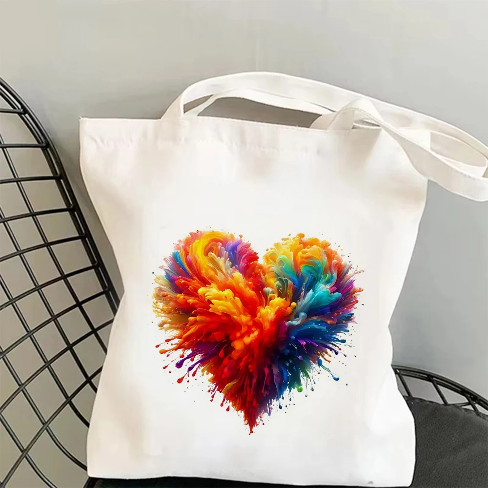 Sac à bandoulière en toile avec cœur aquarelle, fourre-tout léger et spacieux, pour le travail, l'école ou les voyages, passionnés d'art écologiques