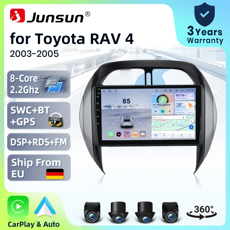 Systèmes stéréo intelligents Android 15 Junsun 9 pouces pour Toyota RAV4 2 CA20 XA20 2000-2005, autoradio avec CarPlay sans fil, commande vocale IA, écran tactile IPS, lecteur multimédia intelligent, unité principale 2 Din, GPS, Mirror Link, Bluetooth automobile, 4G, FM, AM, DSP, RDS