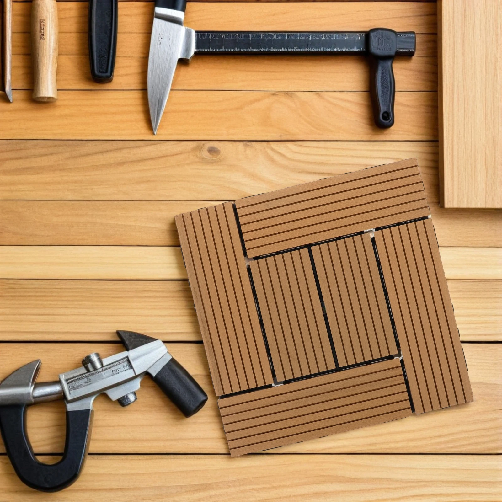 

30.5X30.5X2Cm Plastic Wood-Like Decking Tiles Interlocking Outdoor Floor For Patio Garden Balcony Weather Resistant Slip