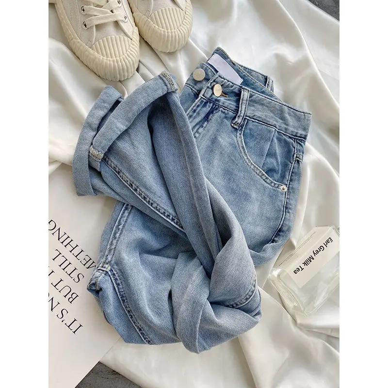 Summer Thin Super Soft Glutinous Light Loose Slim Jeans High Waist Nine Piece Curled Straight Leg Pants Women's Korean Edition