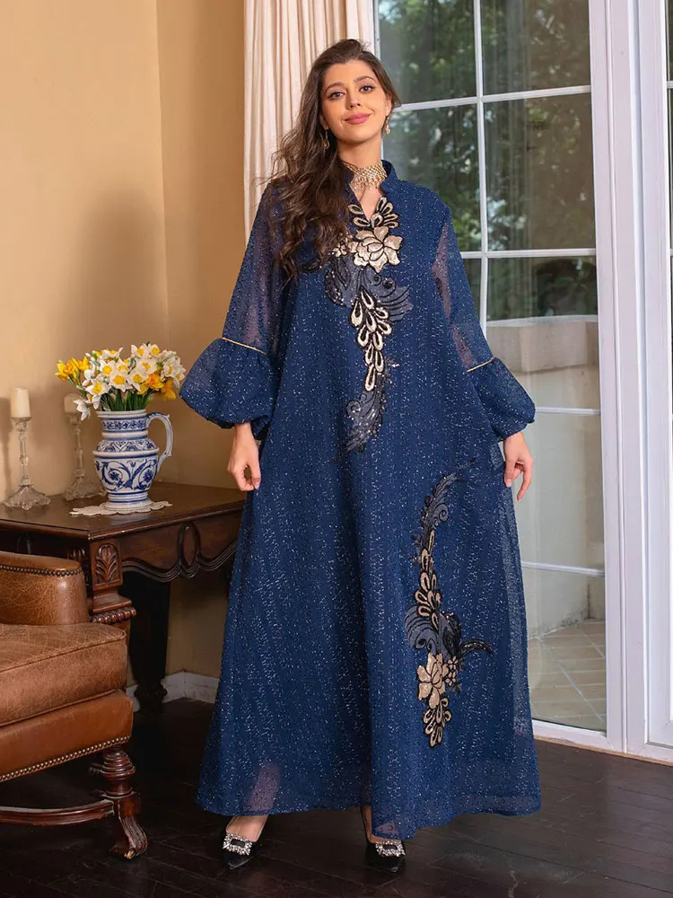 

Evening Abaya Gulf Jalabiya Women Sequins Embroidery Moroccan Kaftan Occasion Wedding Dresses Islamic Muslim Party Dubai Gowns
