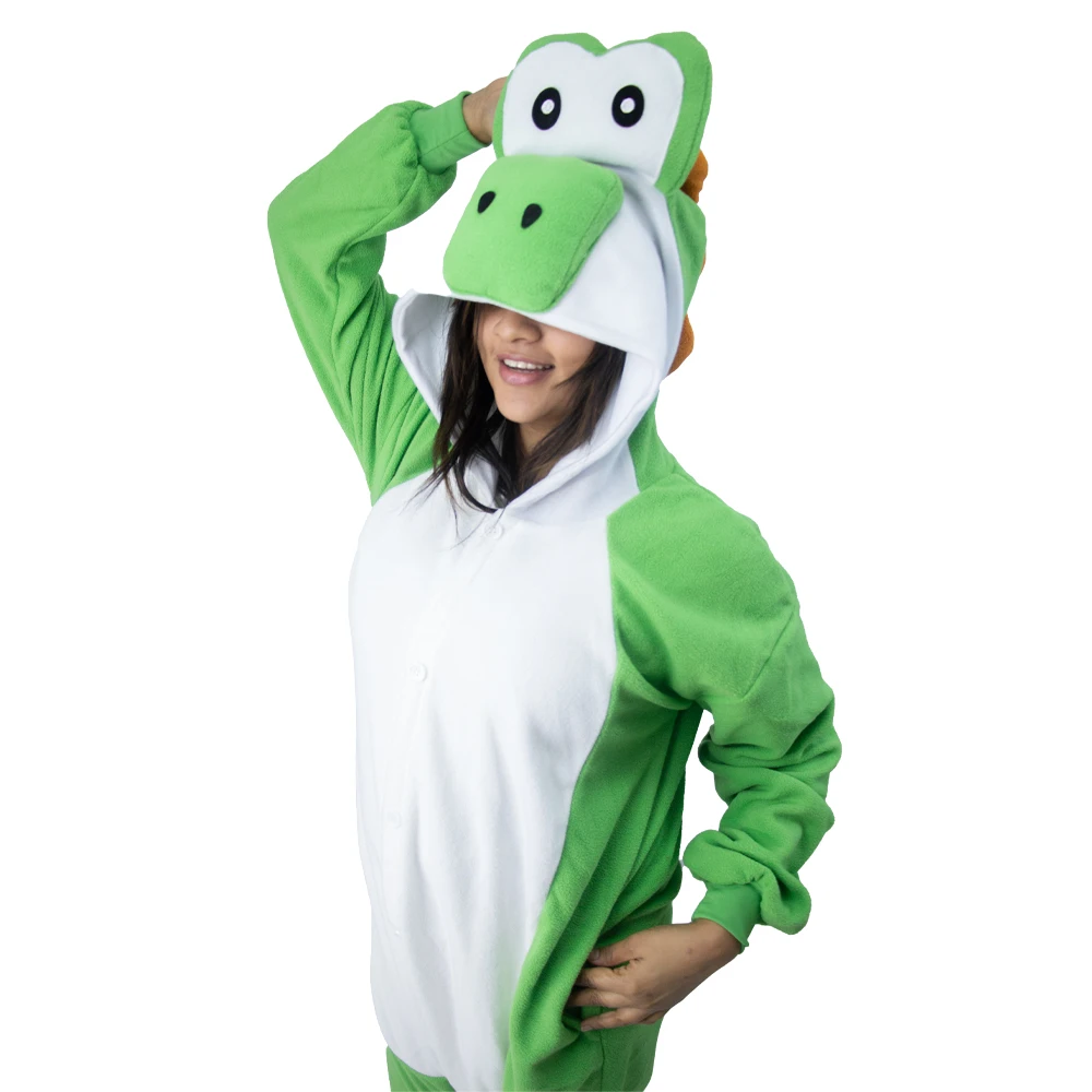 HKSNG Kigurumi Adult Yoshi Onesie Cosplay Costume Anime Green Frog Pajamas Halloween Party Jumpsuits Pyjamas