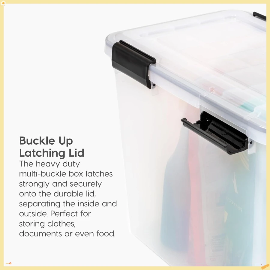Plastic File Letter/Legal, Water Resistant Document Box, Durable Lid, Seal w/Secure Latching Buckles, Stackable, Nestable