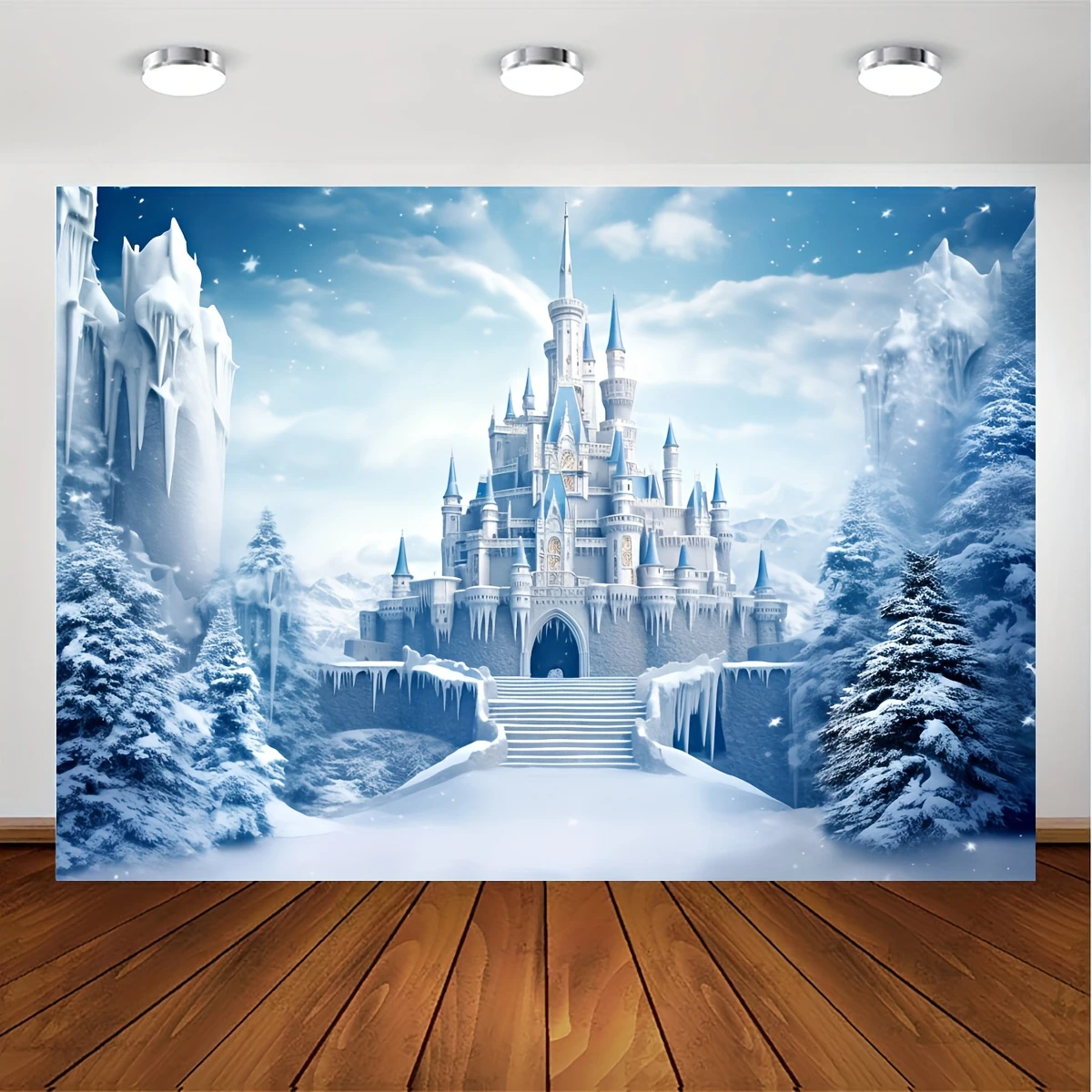 1 Winter Wonderland Ice and Snow Castle Background Photography, Fairy Tale Princess Party Photography Background Family Party