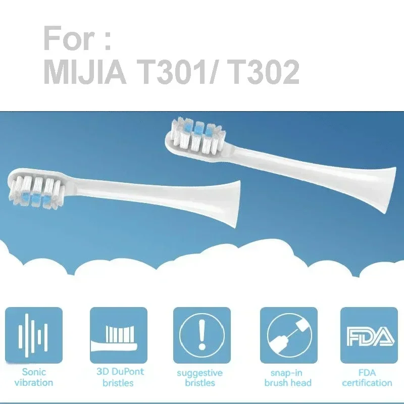Replacement Toothbrush Heads for MIJIA T301/T302 Sonic Electric Tooth Brush DuPont Soft Bristle Nozzles With Vacuum Packaging