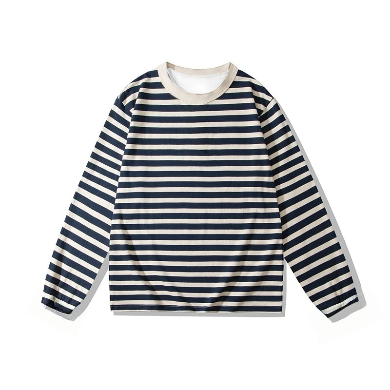 

3D Printed Long Sleeve Striped T-Shirt Duty Round Neck Couple Style Tops for Men and Women Sea Shell Shirt