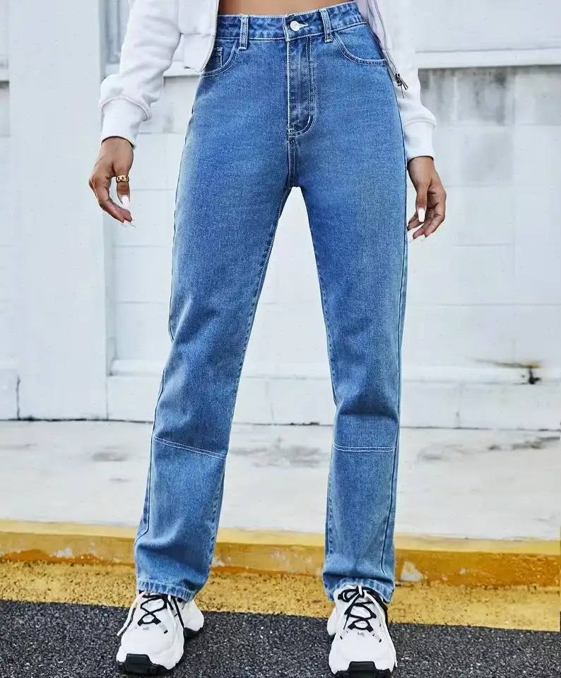 Spliced Ankle Length Straight Pants Women Jeans Loose Fit Denim High Waist Zipper Fly Jean Pockets Streetwear 2026 Vintage