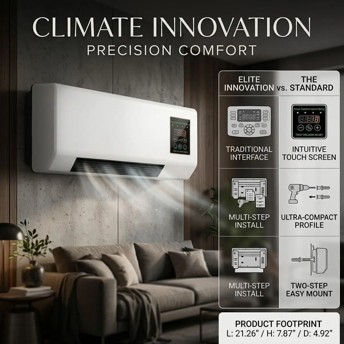 2 in 1 Wall Mounted Air Conditioner Fan, Ductless Mini Split AC Heater Combo Unit, Quiet Room Heating and Cooling System No Exhaust Needed with Remote for Home Bedroom Office