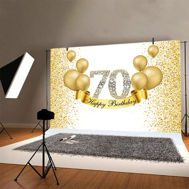 Vàng Đen 70th Lưng Nữ Nam Bữa Tiệc Sinh Nhật Vui Vẻ Bảy Mươi Lấp Lánh Nền Chụp Ảnh Ảnh Backdrop Trang Trí Sinh Nhật Biểu Ngữ