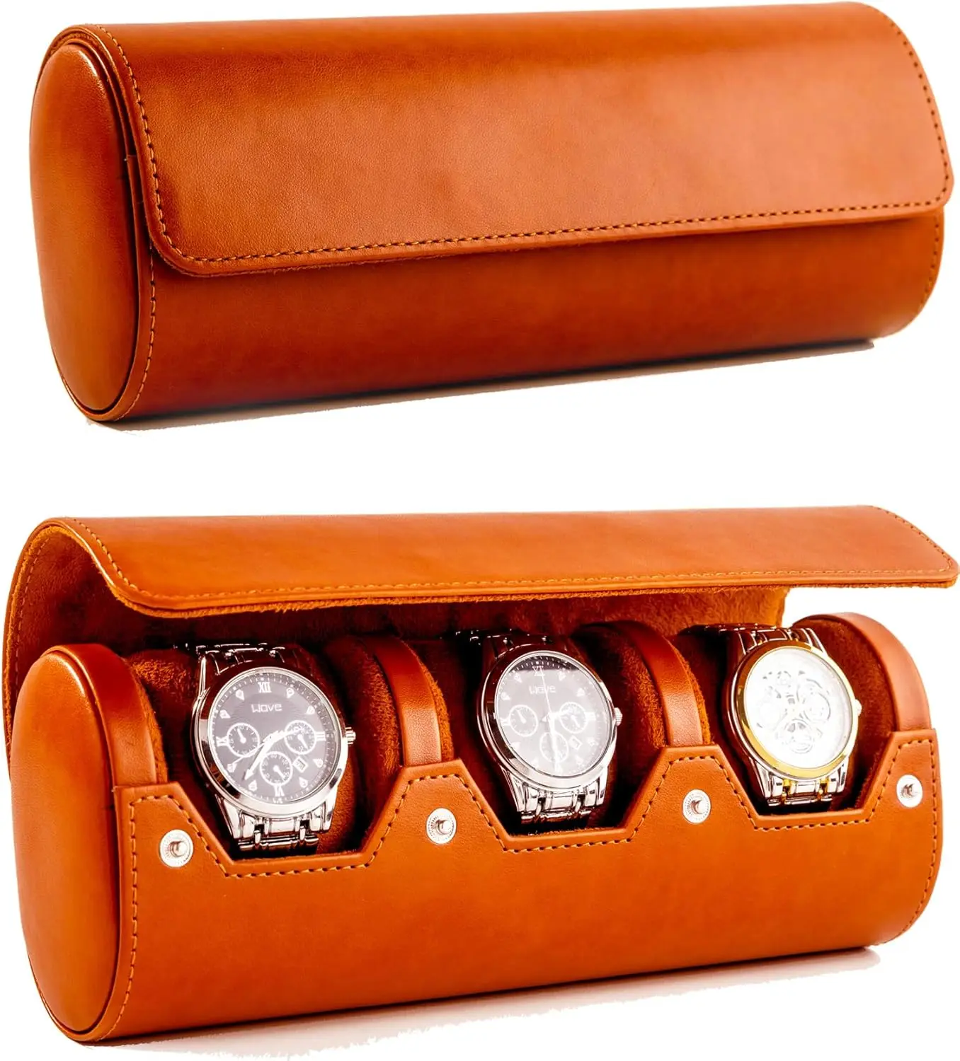 Leather Watch Travel Case - Portable Watch Roll Organizer, Handmade Luxury Gift for Men